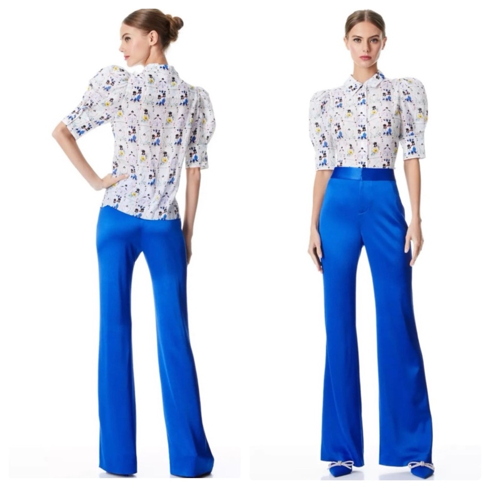 ALICE + OLIVIA Willa Printed Silk Puff Sleeve Top - Picture 3 of 13